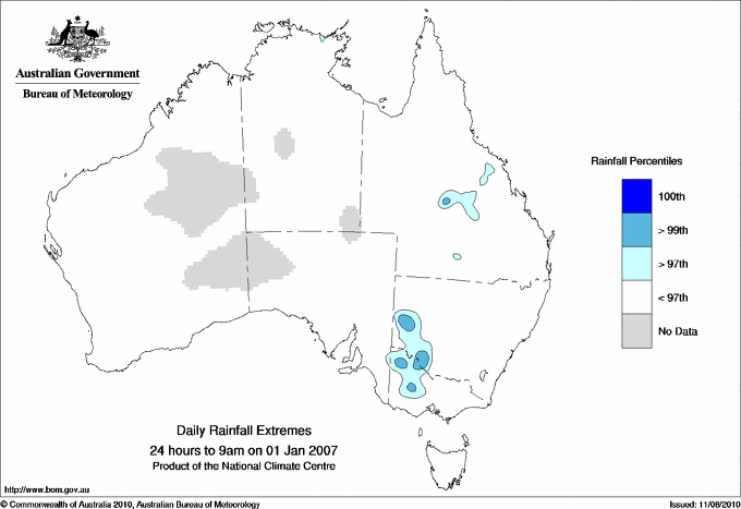 Australian daily rainfall extreme area maps