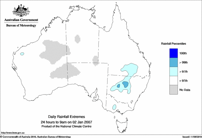Australian daily rainfall extreme area maps