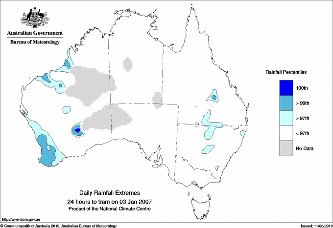 Australian daily rainfall extreme area maps