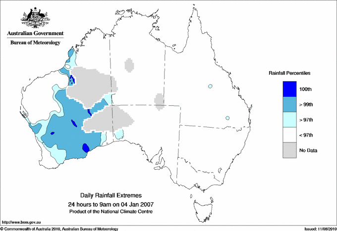Australian daily rainfall extreme area maps