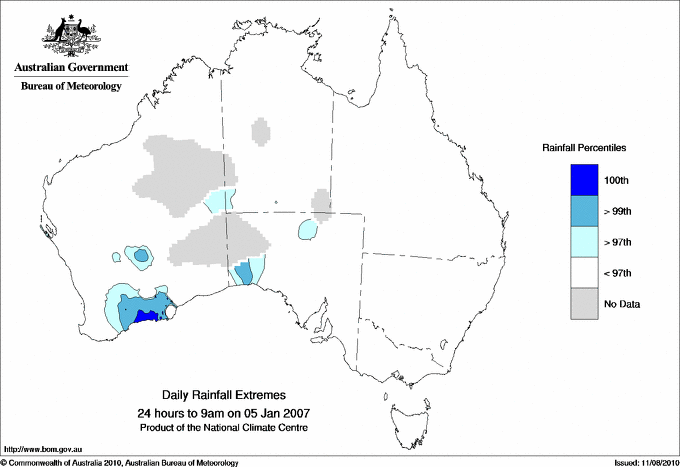 Australian daily rainfall extreme area maps