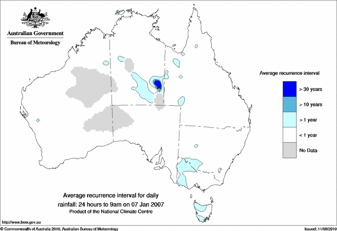 Australian daily rainfall average recurrence interval maps
