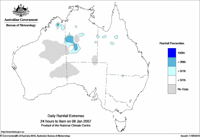 Australian daily rainfall extreme area maps