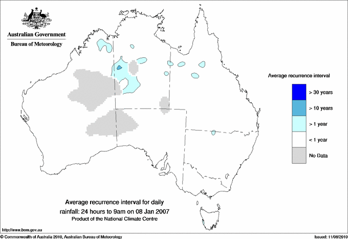 Australian daily rainfall average recurrence interval maps