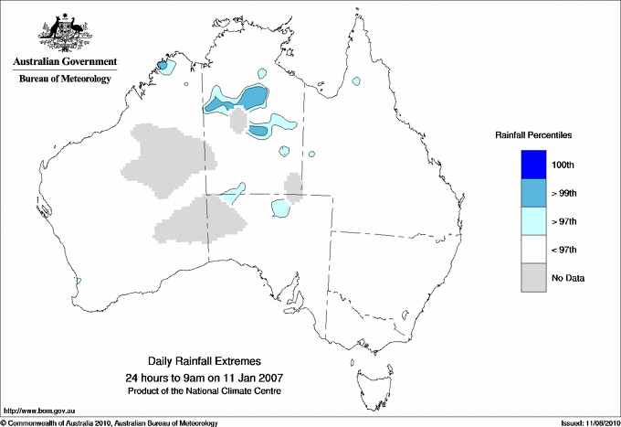 Australian daily rainfall extreme area maps