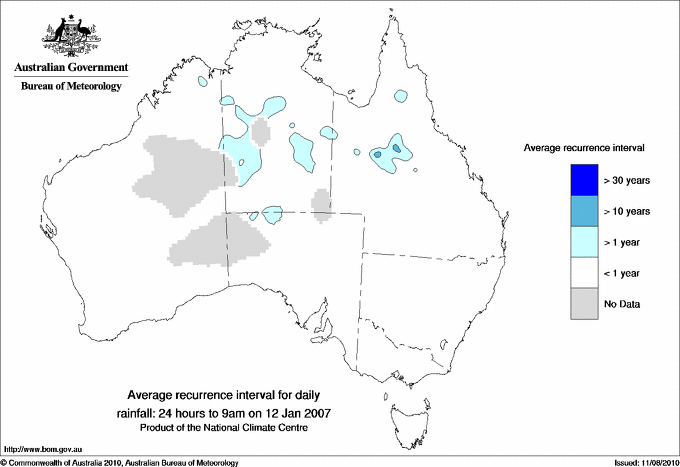 Australian daily rainfall average recurrence interval maps