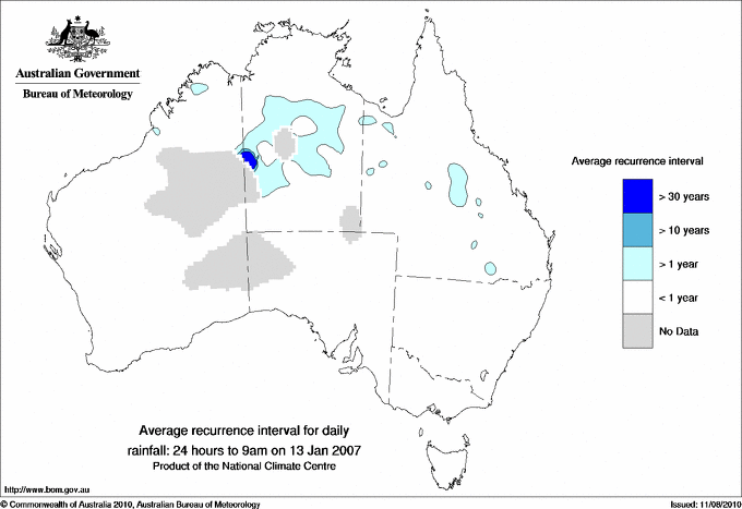 Australian daily rainfall average recurrence interval maps