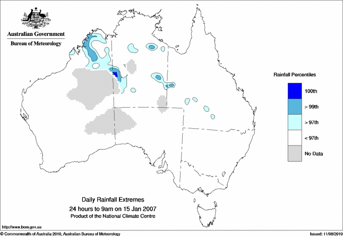 Australian daily rainfall extreme area maps