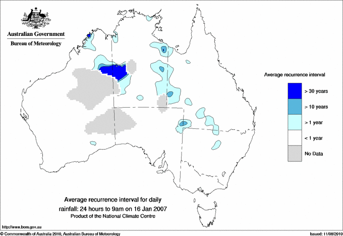 Australian daily rainfall average recurrence interval maps
