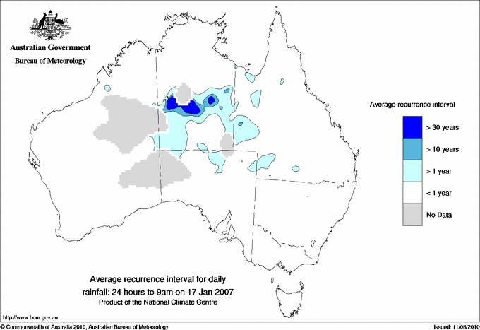 Australian daily rainfall average recurrence interval maps