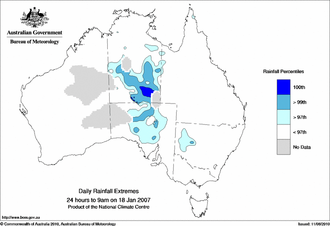 Australian daily rainfall extreme area maps