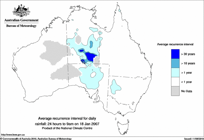 Australian daily rainfall average recurrence interval maps