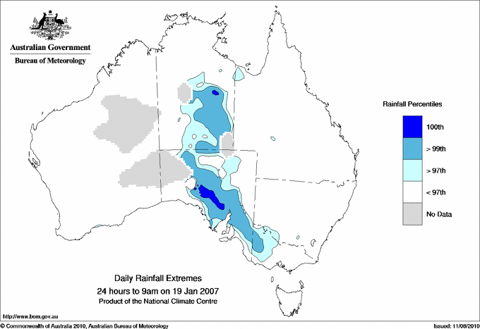 Australian daily rainfall extreme area maps
