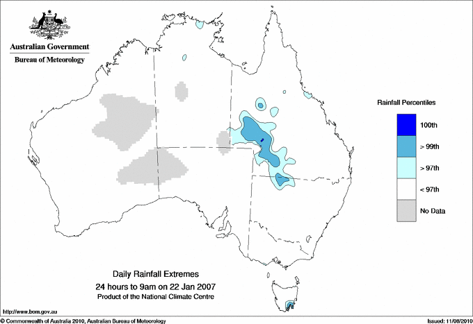 Australian daily rainfall extreme area maps