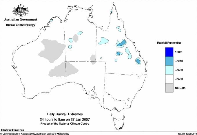 Australian daily rainfall extreme area maps