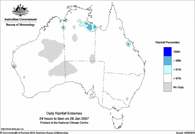 Australian daily rainfall extreme area maps
