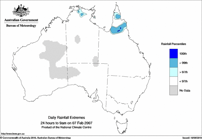 Australian daily rainfall extreme area maps