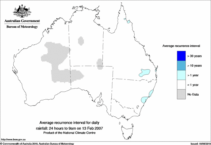 Australian daily rainfall average recurrence interval maps