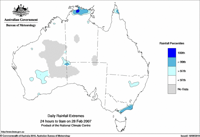 Australian daily rainfall extreme area maps