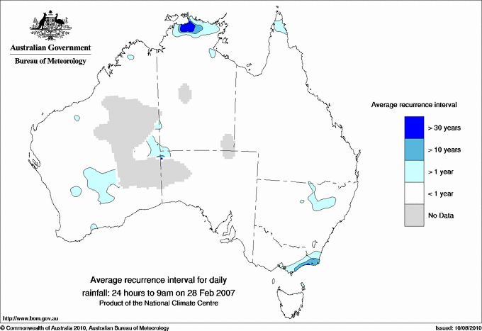 Australian daily rainfall average recurrence interval maps