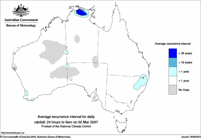 Australian daily rainfall average recurrence interval maps