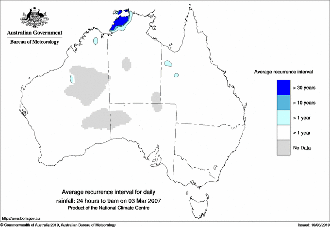 Australian daily rainfall average recurrence interval maps
