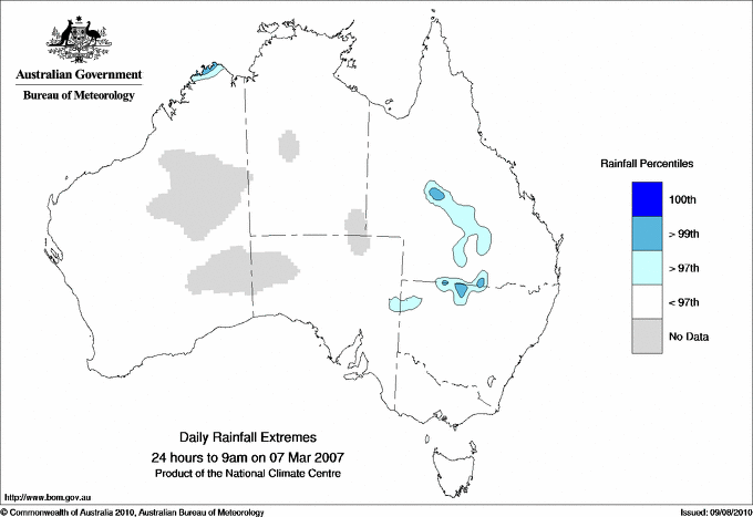 Australian daily rainfall extreme area maps