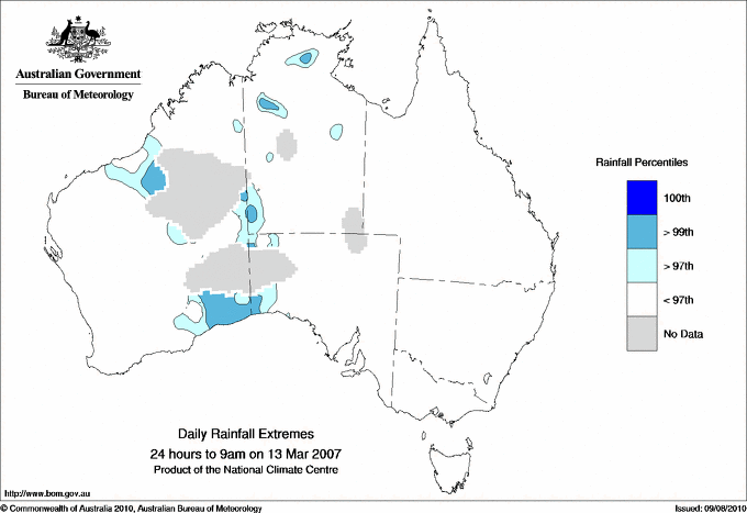 Australian daily rainfall extreme area maps