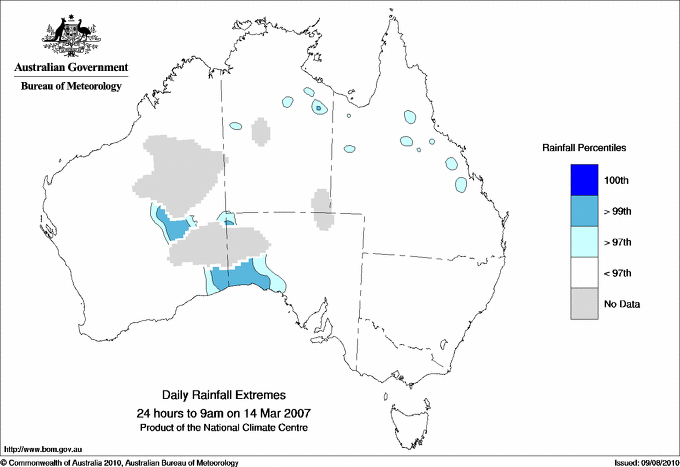 Australian daily rainfall extreme area maps