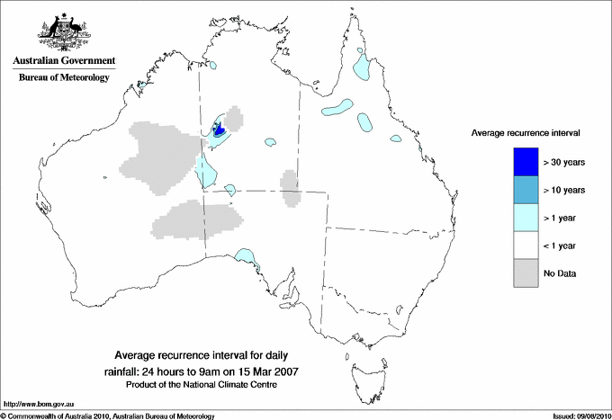 Australian daily rainfall average recurrence interval maps