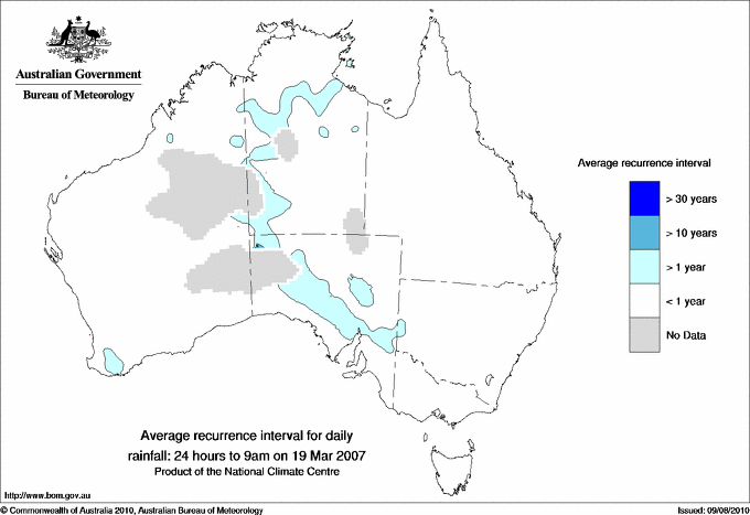 Australian daily rainfall average recurrence interval maps