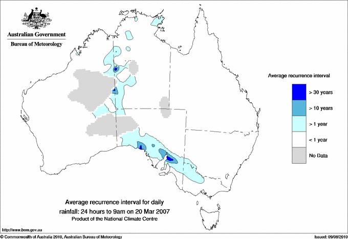 Australian daily rainfall average recurrence interval maps