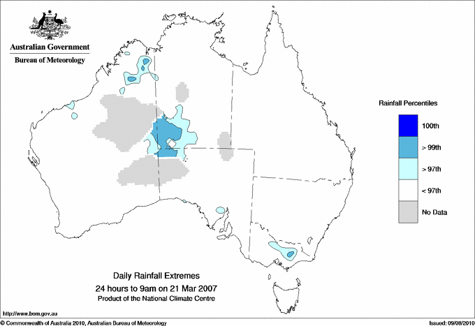 Australian daily rainfall extreme area maps