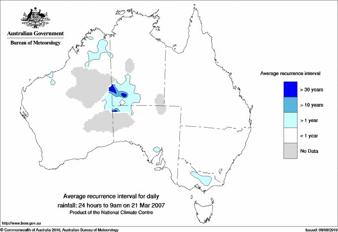 Australian daily rainfall average recurrence interval maps
