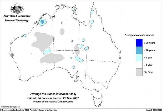 Australian daily rainfall average recurrence interval maps