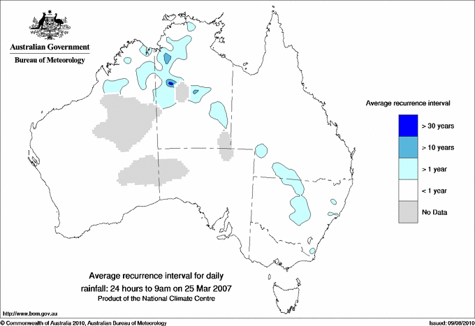 Australian daily rainfall average recurrence interval maps