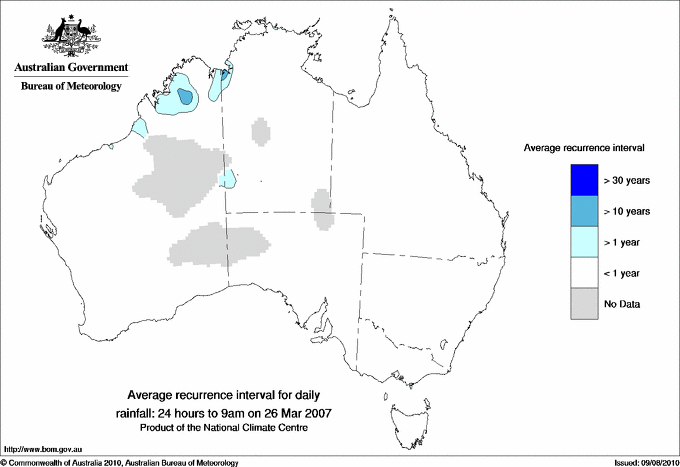 Australian daily rainfall average recurrence interval maps