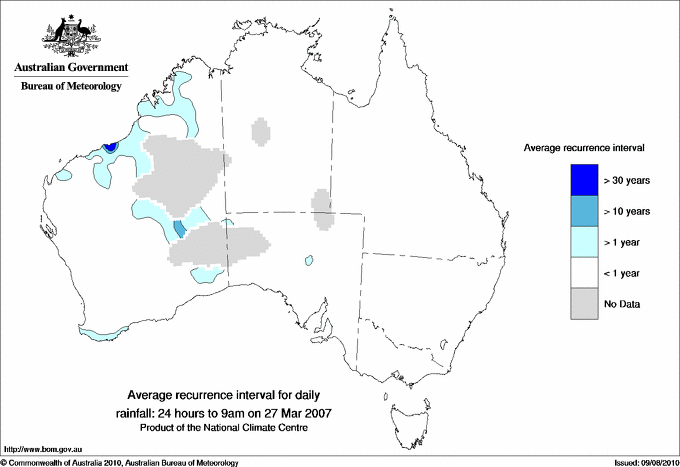 Australian daily rainfall average recurrence interval maps