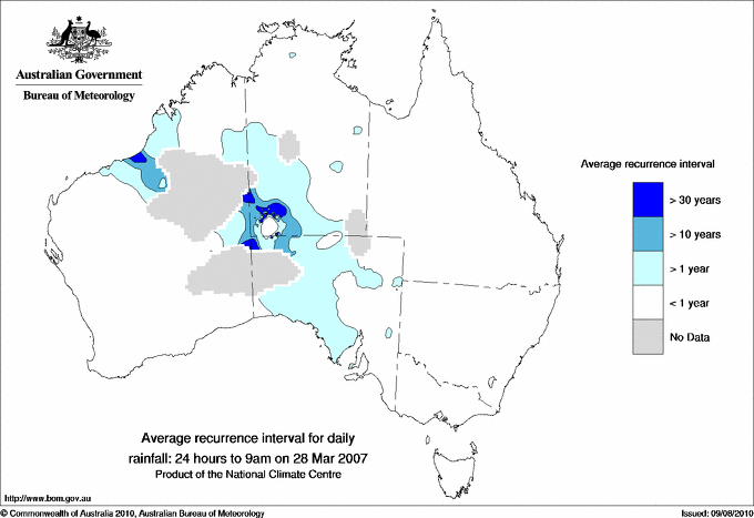 Australian daily rainfall average recurrence interval maps
