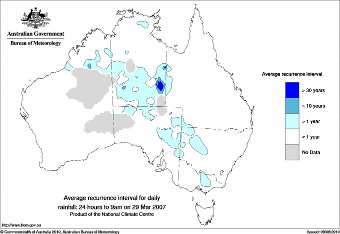 Australian daily rainfall average recurrence interval maps