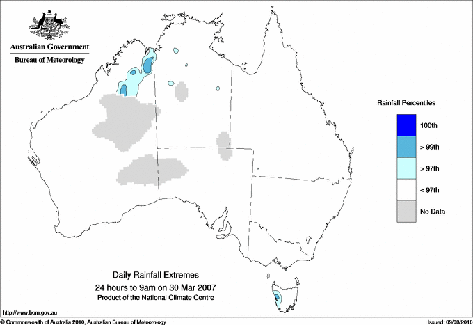 Australian daily rainfall extreme area maps
