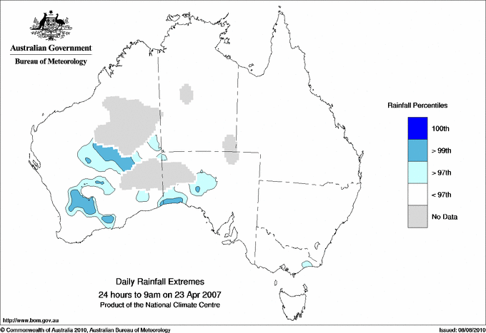 Australian daily rainfall extreme area maps