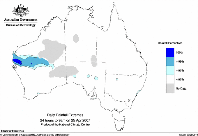 Australian daily rainfall extreme area maps