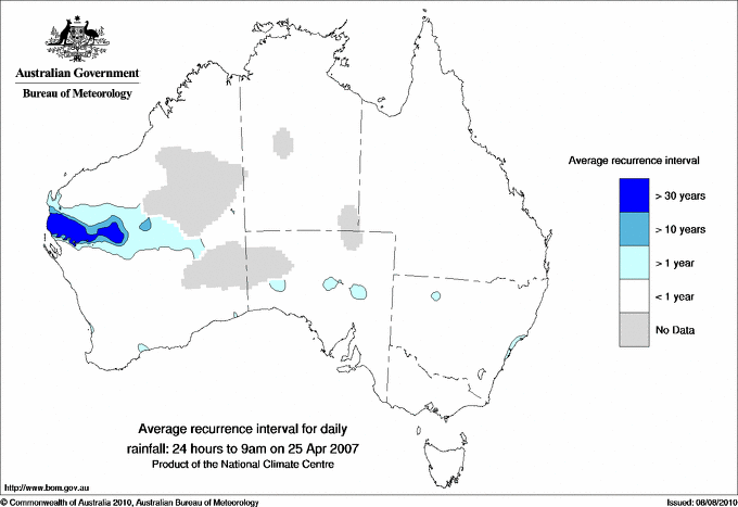 Australian daily rainfall average recurrence interval maps