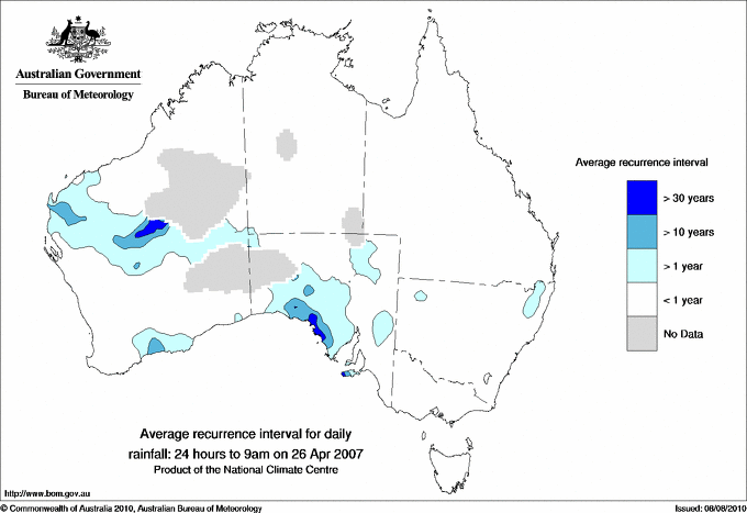 Australian daily rainfall average recurrence interval maps