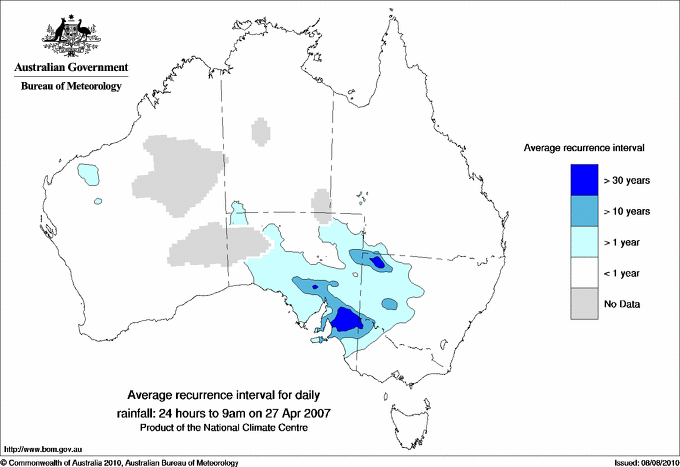 Australian daily rainfall average recurrence interval maps