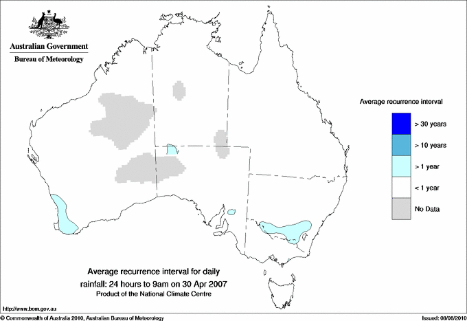 Australian daily rainfall average recurrence interval maps