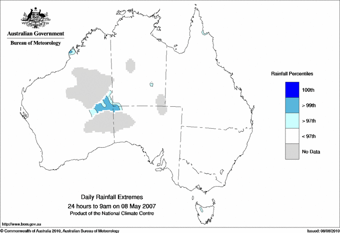 Australian daily rainfall extreme area maps