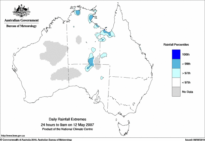 Australian daily rainfall extreme area maps