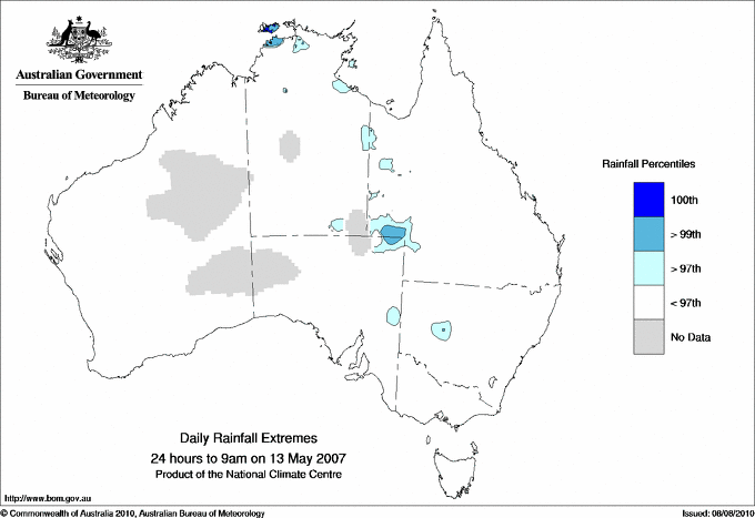 Australian daily rainfall extreme area maps